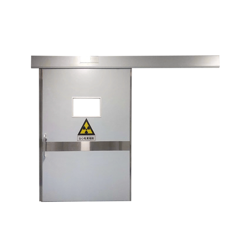 OSIDEK manual single-leaf lead-lined sliding door for space-saving radiation protection in clinical X-ray suites.