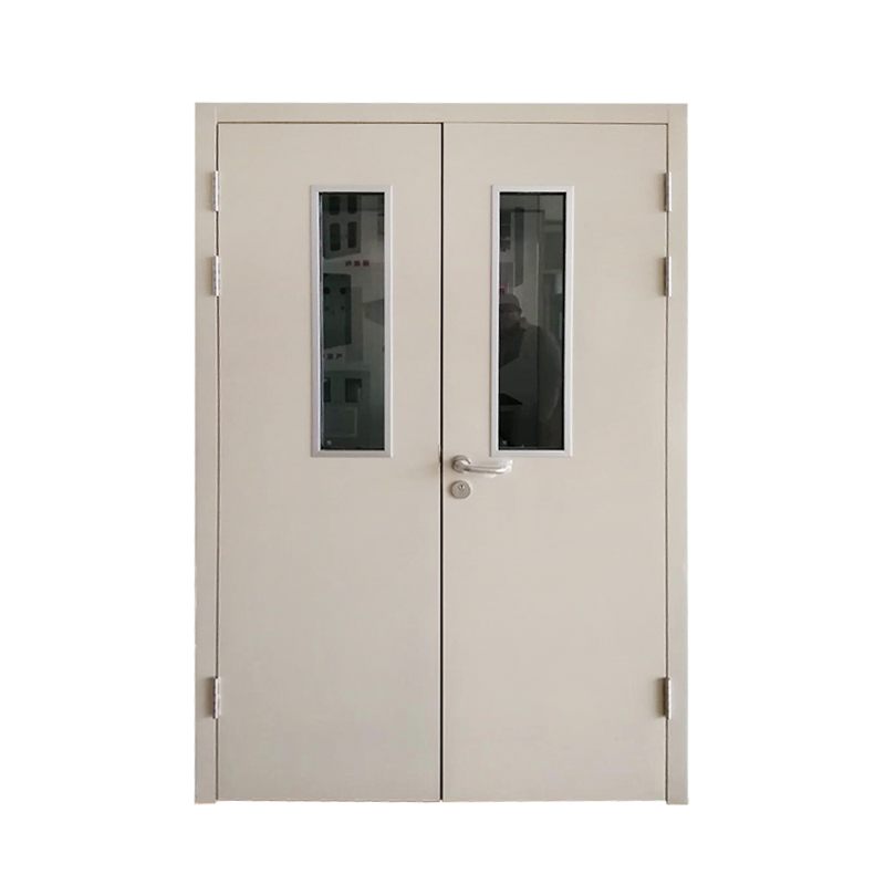 OSIDEK symmetrical manual double-leaf steel cleanroom door, providing maximum clearance for material transfer zones and main entrances.