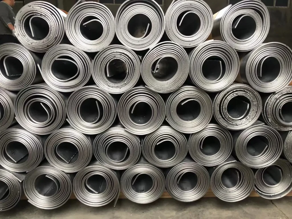 Rolls of highly malleable, 99.994% pure radiation shielding lead plates and sheets manufactured by OSIDEK for hospital X-ray and CT suites.
