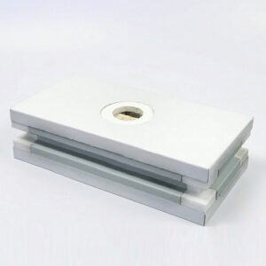 Authentic physical sample of OSIDEK cleanroom sandwich panel, featuring a circular cutaway to reveal the premium glass magnesium and rock wool composite core.