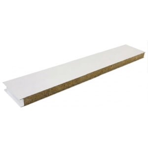 Authentic physical sample of OSIDEK machine-made rock wool cleanroom sandwich panel, detailing the Tongue-and-Groove (T&G) joint and PPGI steel skin.