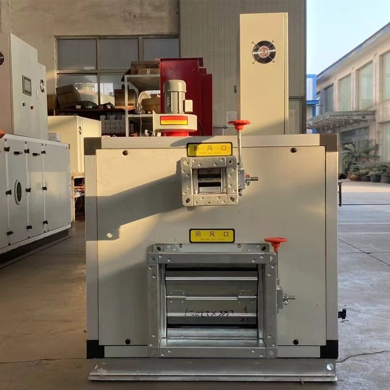 OSIDEK prefabricated ventilation unit with motorized air dampers, custom-engineered for a hospital operating theatre's Class 100 purification system.